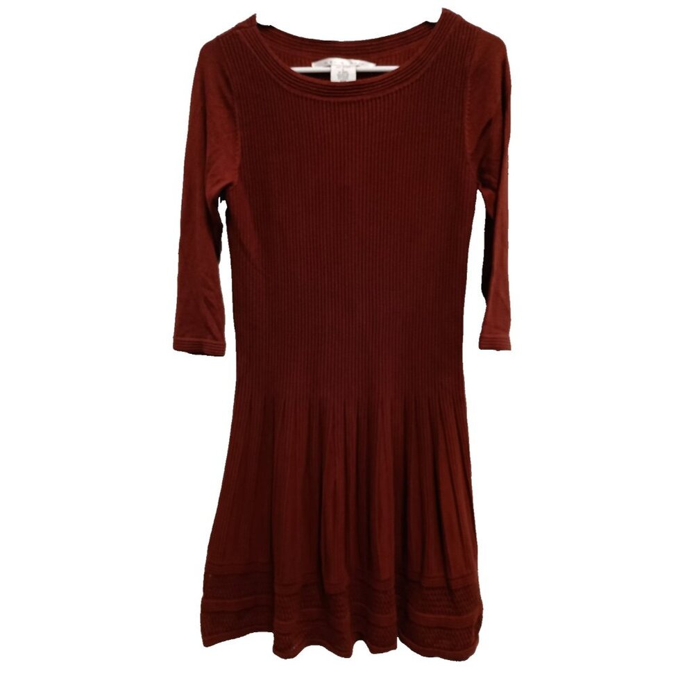 Max Studio Womens Sweater Dress Medium Orange Crochet 3/4 Sleeve Office Casual‎